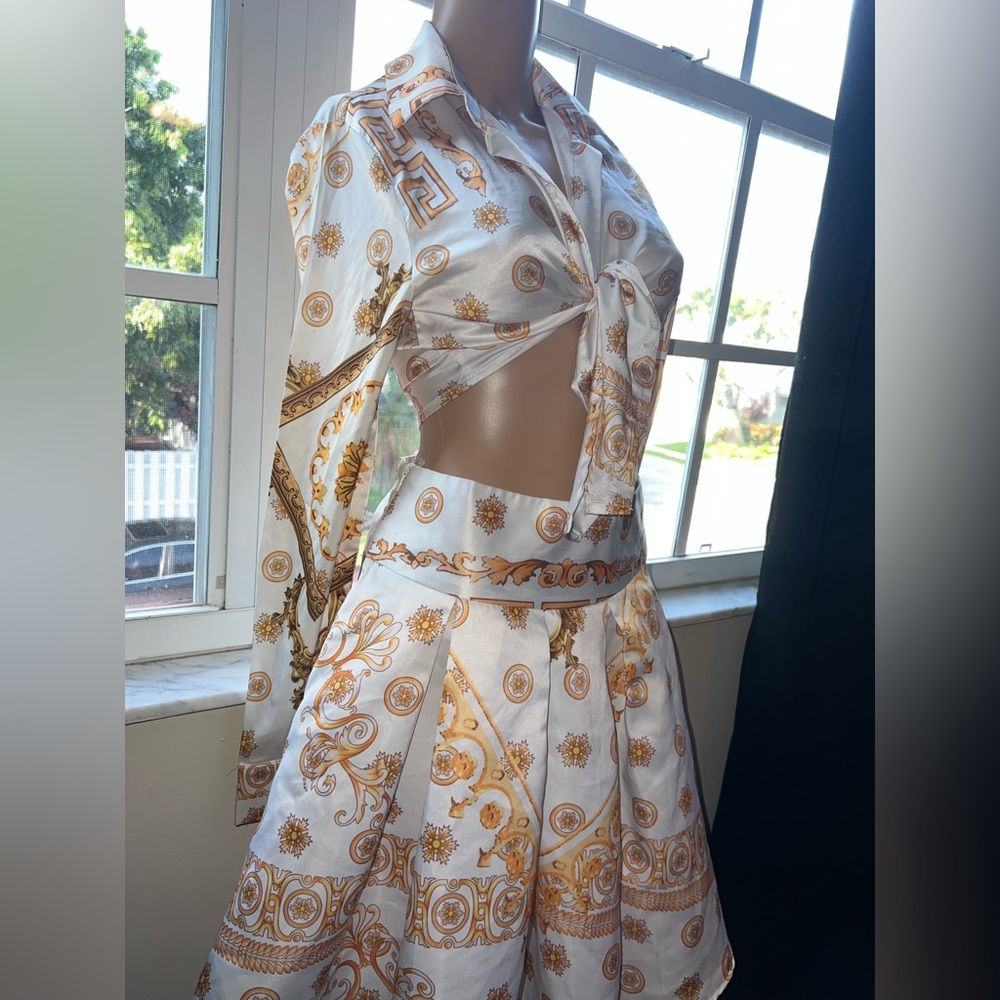 White and gold Versace inspired outfit